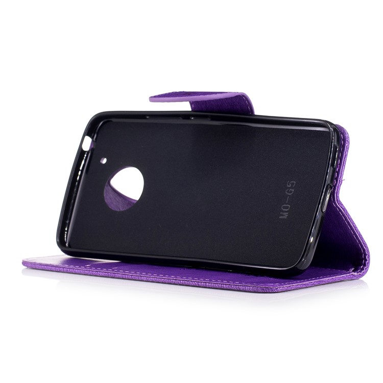 Imprinted Butterfly Flower Leather Stand Card Slots Case for Motorola Moto G5 - Purple-5