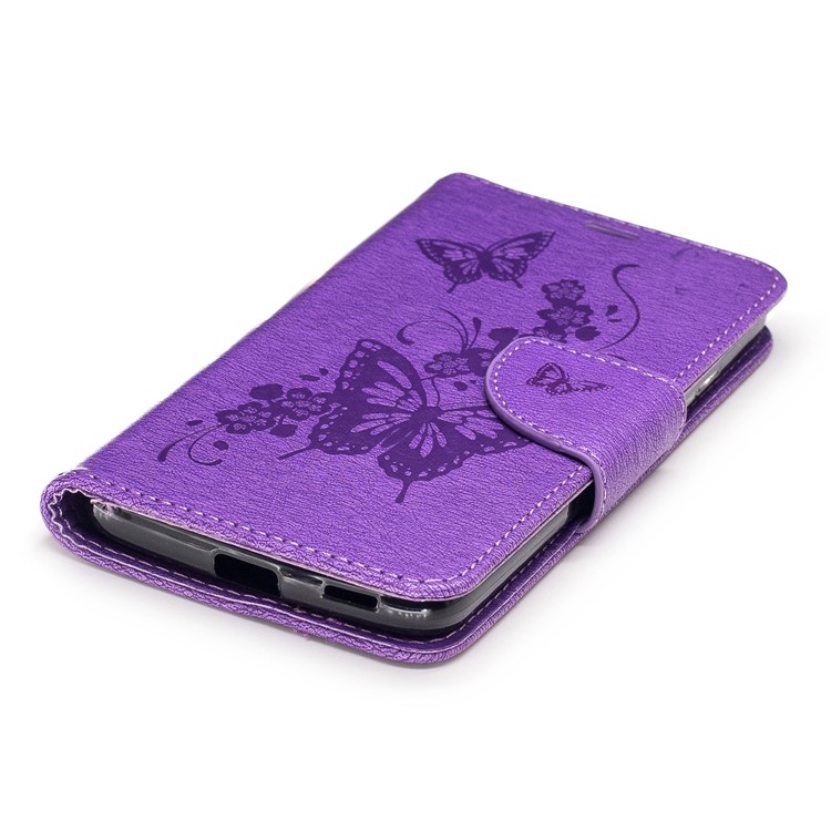 Imprinted Butterfly Flower Leather Stand Card Slots Case for Motorola Moto G5 - Purple-6