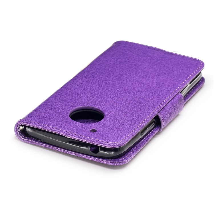 Imprinted Butterfly Flower Leather Stand Card Slots Case for Motorola Moto G5 - Purple-7
