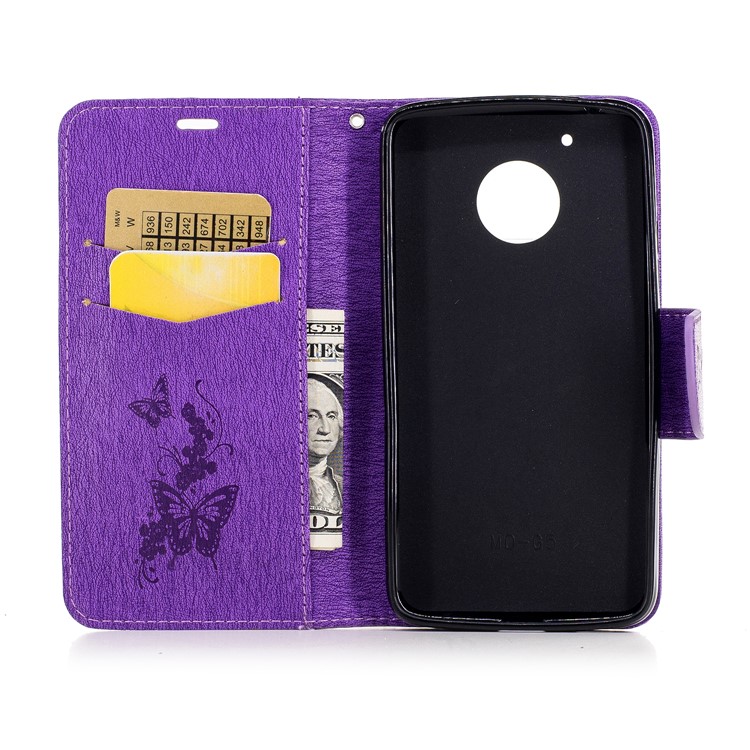 Imprinted Butterfly Flower Leather Stand Card Slots Case for Motorola Moto G5 - Purple-8