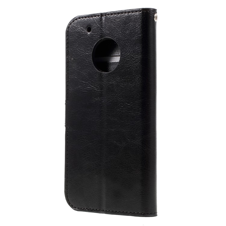 Crazy Horse ID/Credit Card Slots Leather Case with Lanyard Motorola Moto G5 - Black-2