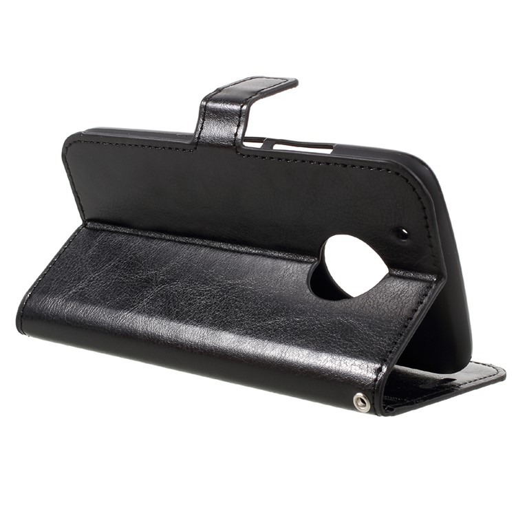 Crazy Horse ID/Credit Card Slots Leather Case with Lanyard Motorola Moto G5 - Black-5