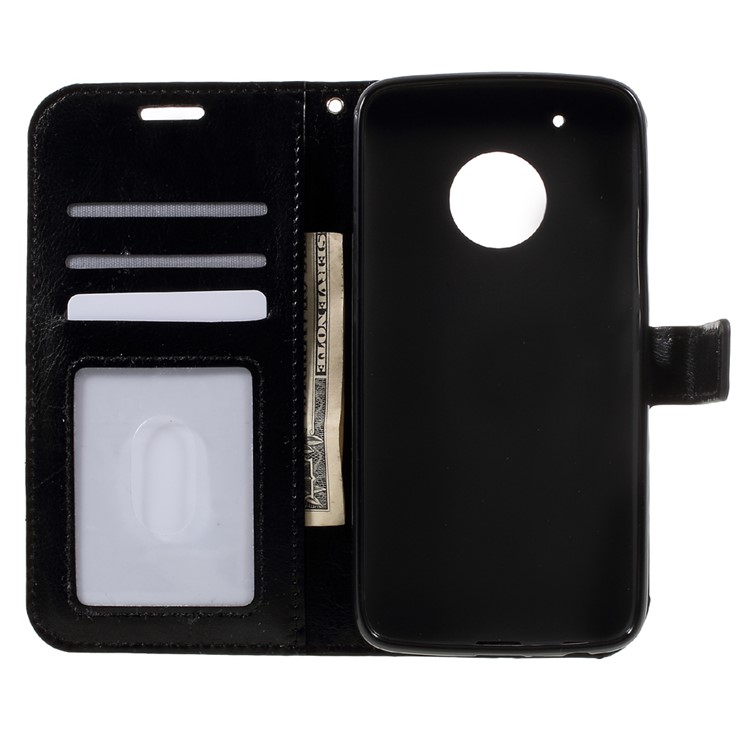 Crazy Horse ID/Credit Card Slots Leather Case with Lanyard Motorola Moto G5 - Black-6