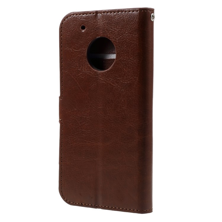 Crazy Horse Leather Wallet Phone Case with Lanyard for Motorola Moto G5 - Brown-3