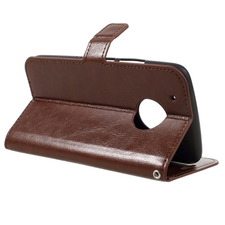 Crazy Horse Leather Wallet Phone Case with Lanyard for Motorola Moto G5 - Brown-5