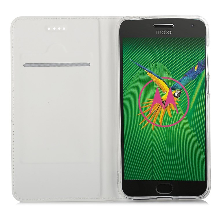 PU Leather Folio Flip Stand Case for Motorola Moto G5 - White-5
