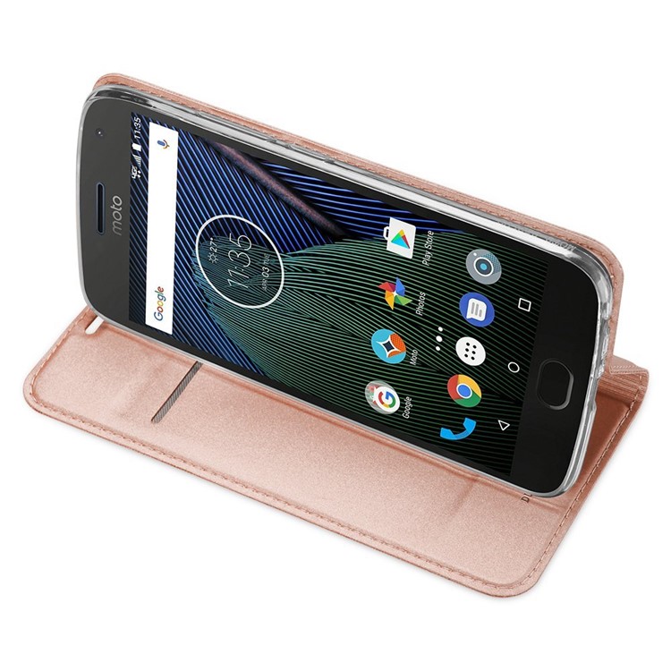 Leather Cover Stand Card Holder for Motorola Moto G5 - Rose Gold-2