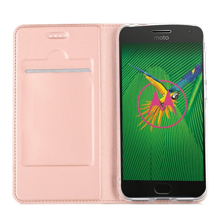 Leather Cover Stand Card Holder for Motorola Moto G5 - Rose Gold-4