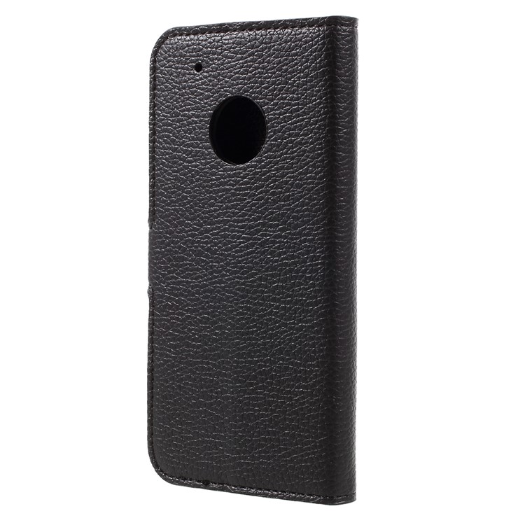 Litchi Skin Wallet Leather Stand Phone Case for Motorola Moto G5 Plus - Black-2