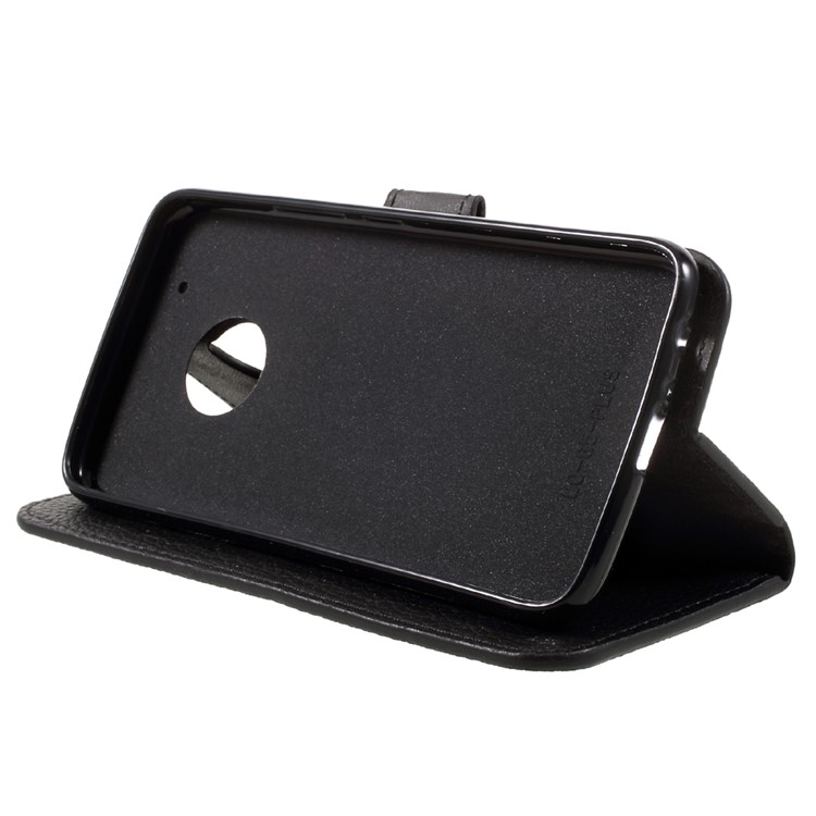 Litchi Skin Wallet Leather Stand Phone Case for Motorola Moto G5 Plus - Black-4