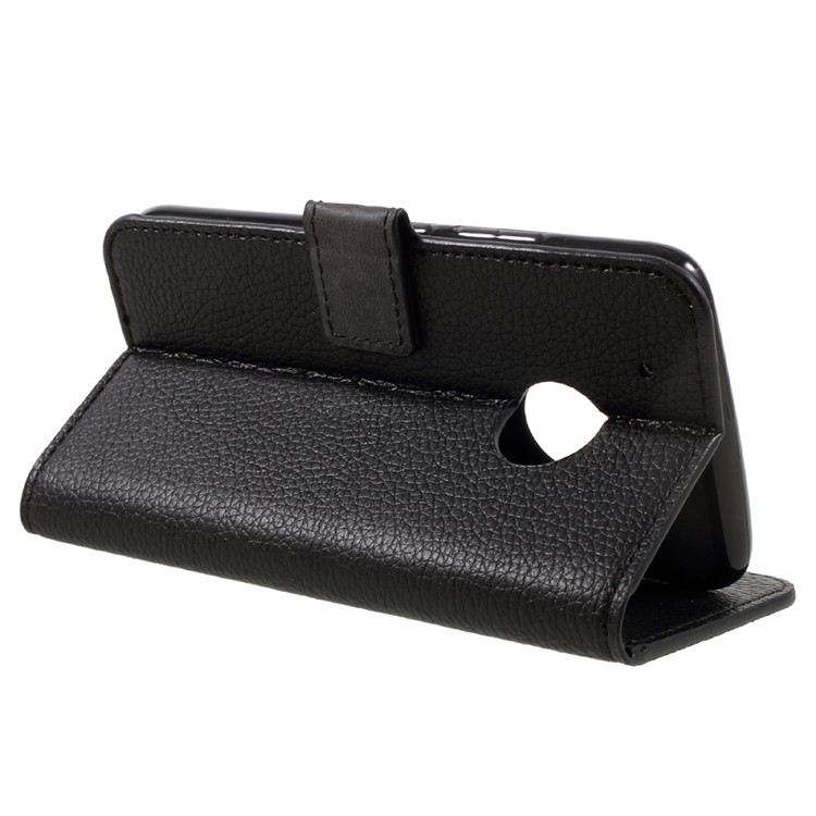 Litchi Skin Wallet Leather Stand Phone Case for Motorola Moto G5 Plus - Black-5