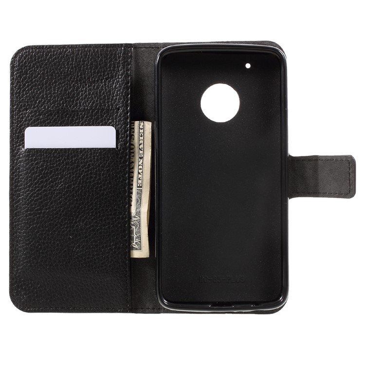 Litchi Skin Wallet Leather Stand Phone Case for Motorola Moto G5 Plus - Black-6