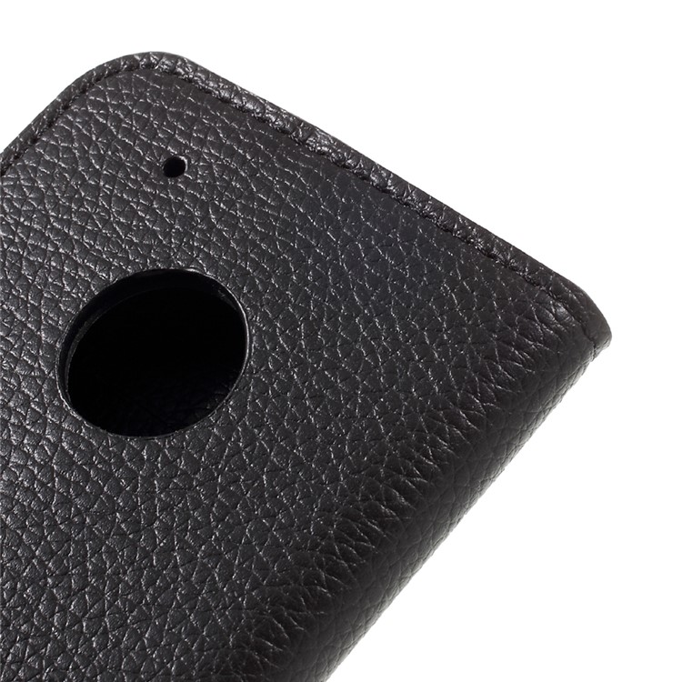 Litchi Skin Wallet Leather Stand Phone Case for Motorola Moto G5 Plus - Black-9