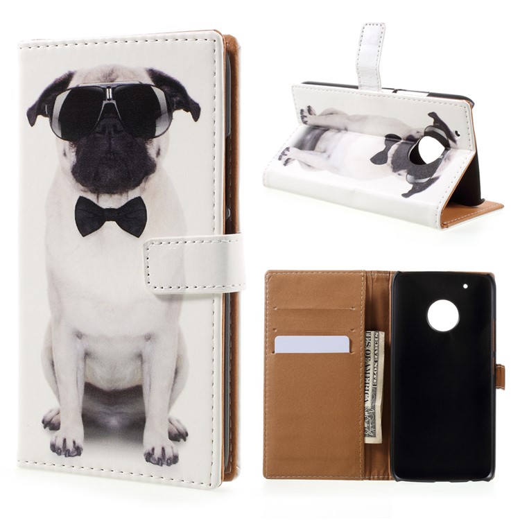 For Motorola Moto G5 Plus Patterned Wallet Stand Leather Phone Case - Dog Wearing Sunglasses-1