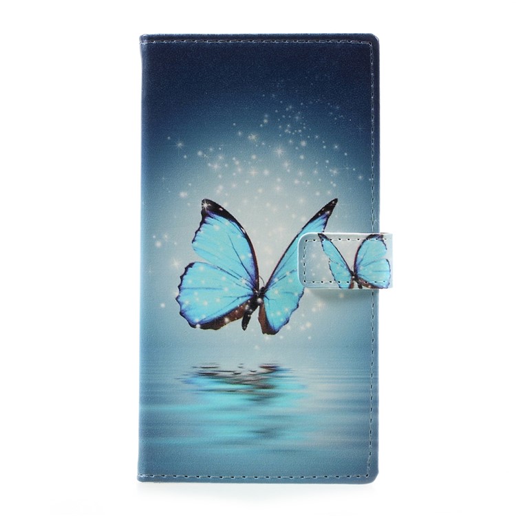 Pattern Printing Leather Wallet Cover for Motorola Moto G5 Plus - Blue Butterfly-1