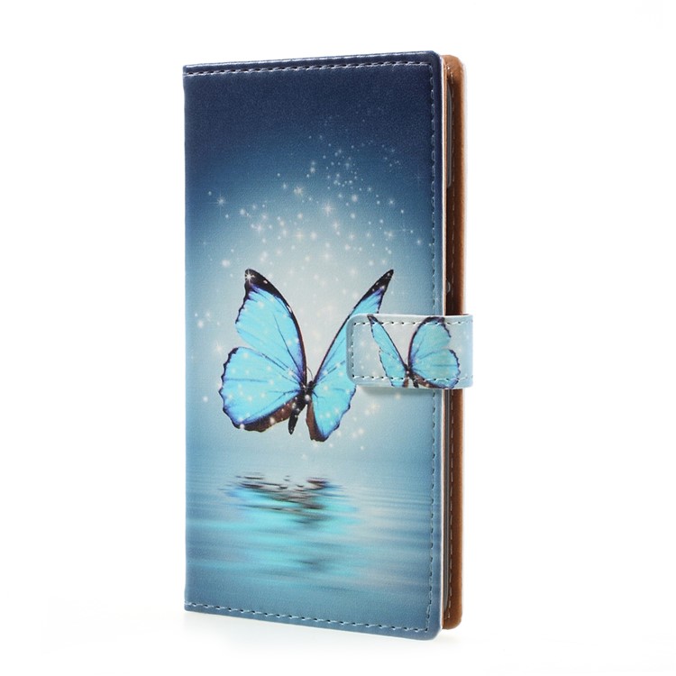 Pattern Printing Leather Wallet Cover for Motorola Moto G5 Plus - Blue Butterfly-2