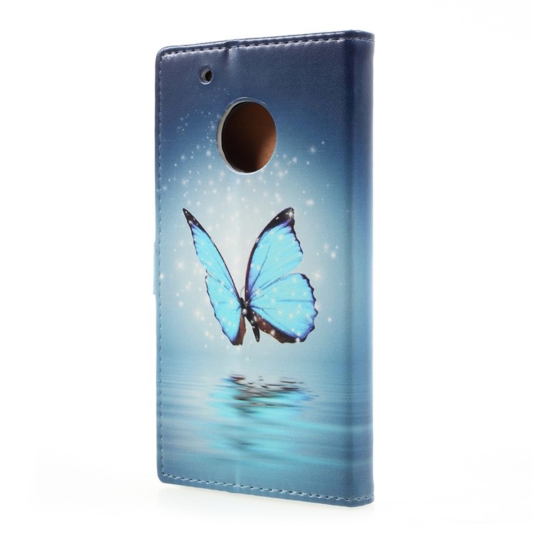 Pattern Printing Leather Wallet Cover for Motorola Moto G5 Plus - Blue Butterfly-3