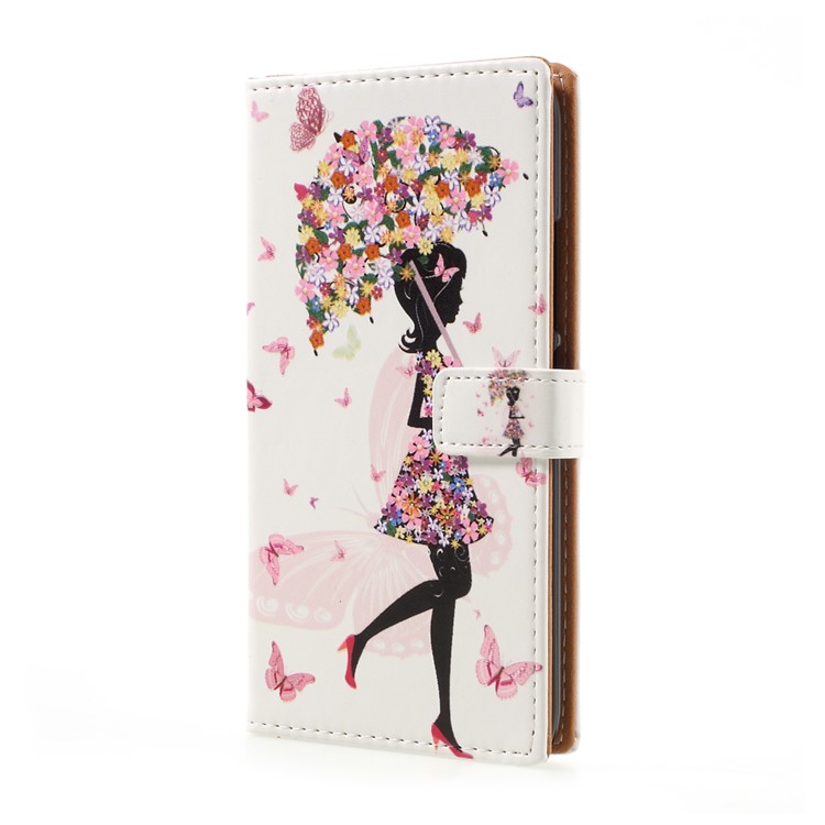 Patterned Wallet Stand Leather Flip Phone Cover for Motorola Moto G5 Plus - Flowered Girl Holding Umbrella-2