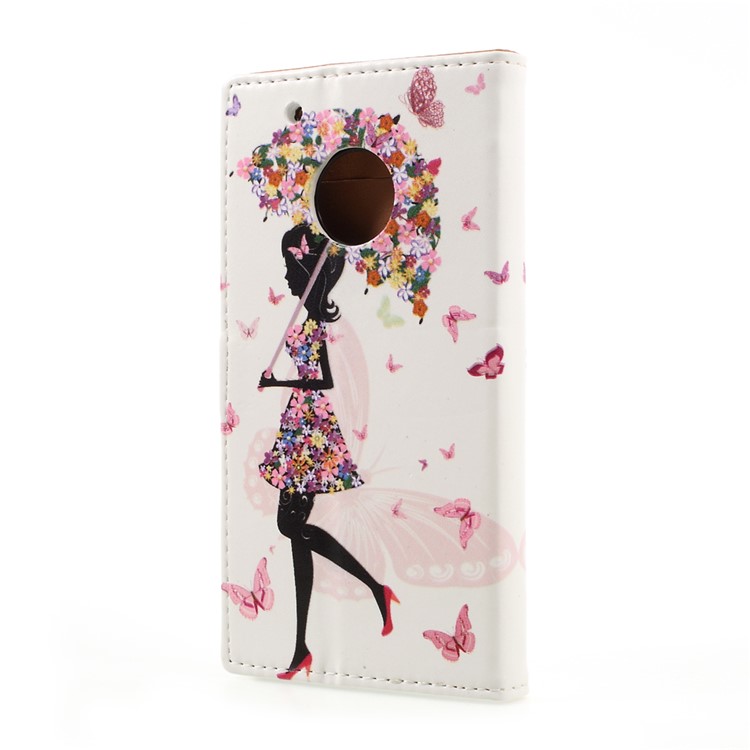 Patterned Wallet Stand Leather Flip Phone Cover for Motorola Moto G5 Plus - Flowered Girl Holding Umbrella-3
