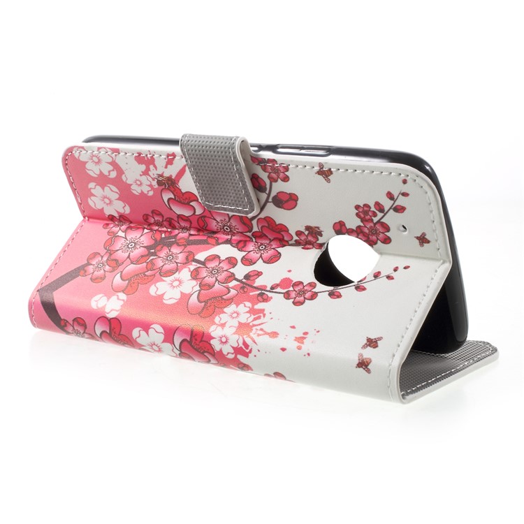 Pattern Printing Leather Wallet Phone Case for Motorola Moto G5 Plus - Plum Blossom-4