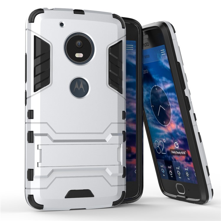 For Motorola Moto G5 Cool Guard Kickstand Plastic + TPU Hybrid Case - Silver-1