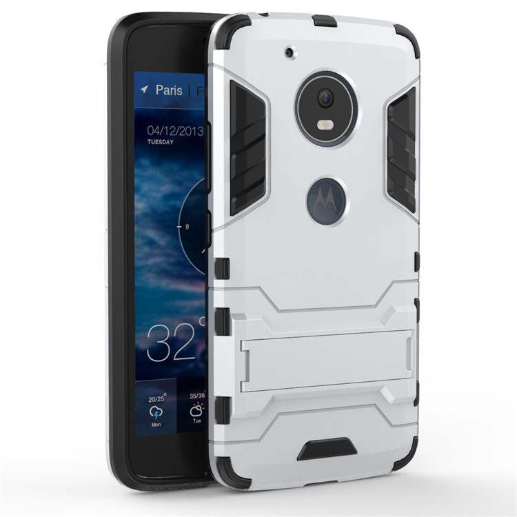 For Motorola Moto G5 Cool Guard Kickstand Plastic + TPU Hybrid Case - Silver-2
