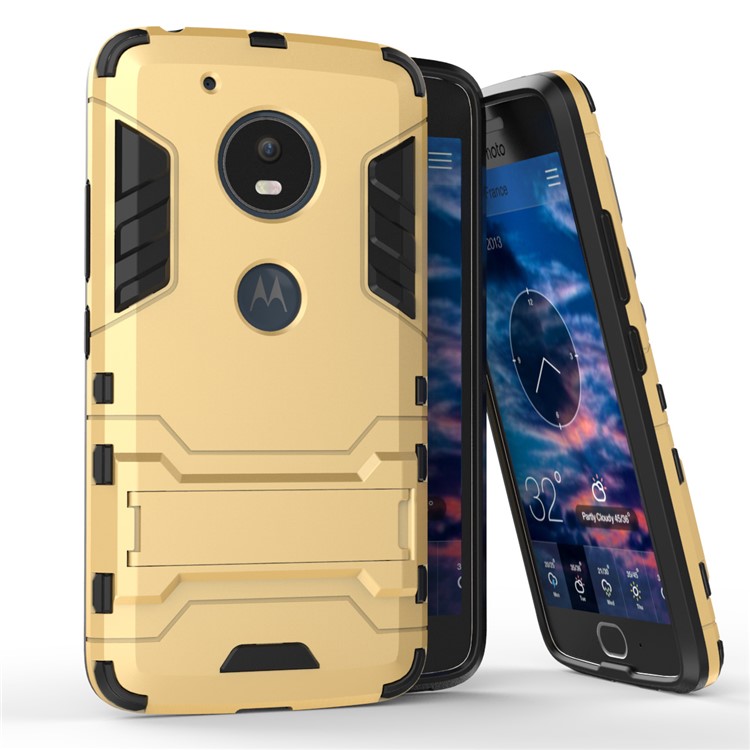 For Motorola Moto G5 Cool Guard Kickstand Hybrid PC + TPU Mobile Cover - Gold-1
