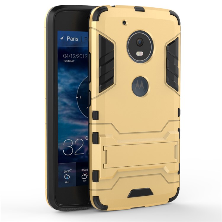 For Motorola Moto G5 Cool Guard Kickstand Hybrid PC + TPU Mobile Cover - Gold-2