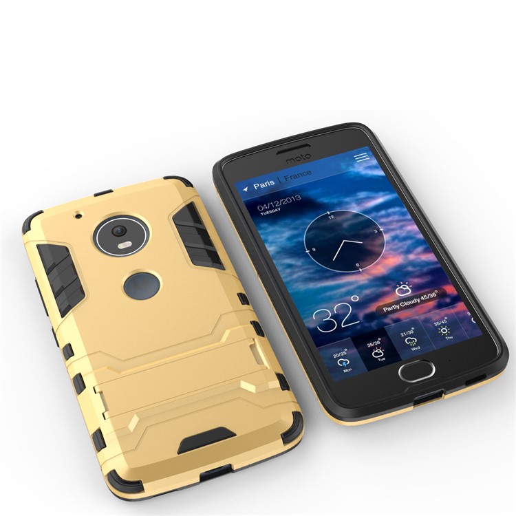 For Motorola Moto G5 Cool Guard Kickstand Hybrid PC + TPU Mobile Cover - Gold-3