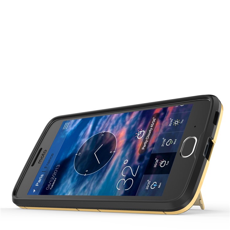For Motorola Moto G5 Cool Guard Kickstand Hybrid PC + TPU Mobile Cover - Gold-4