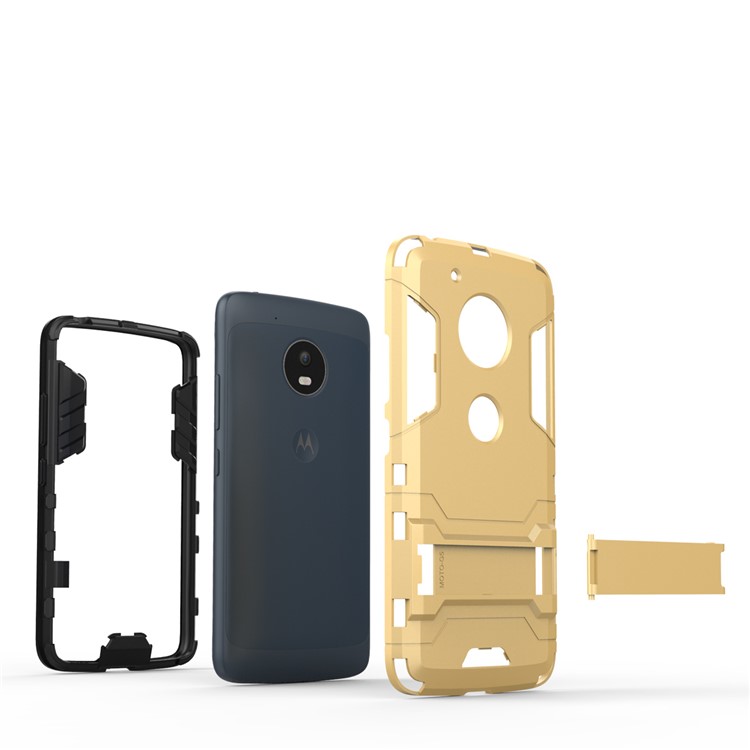 For Motorola Moto G5 Cool Guard Kickstand Hybrid PC + TPU Mobile Cover - Gold-6