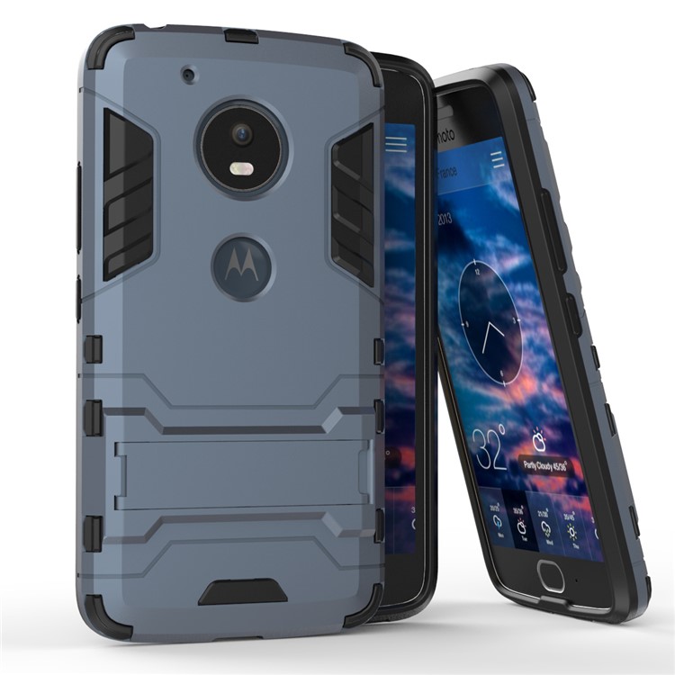 Cool Guard Kickstand PC + TPU Hybrid Shell for Motorola Moto G5 - Dark Blue-1