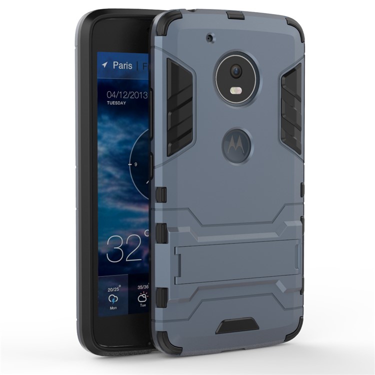Cool Guard Kickstand PC + TPU Hybrid Shell for Motorola Moto G5 - Dark Blue-2