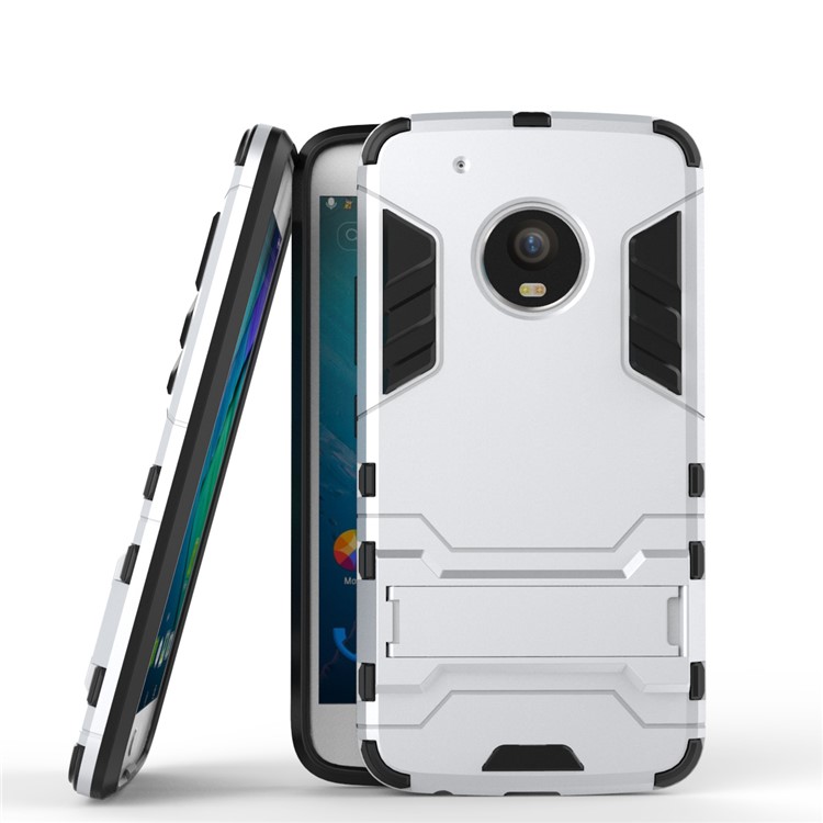 Cool Guard Plastic TPU Shell Case with Kickstand for Motorola Moto G5 Plus - Silver-1