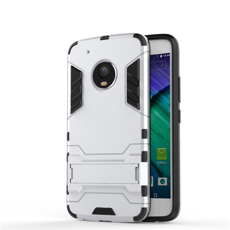 Cool Guard Plastic TPU Shell Case with Kickstand for Motorola Moto G5 Plus - Silver-2
