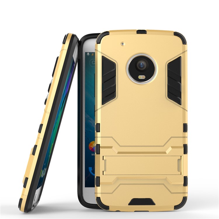 Cool Plastic TPU Kickstand Back Phone Case for Motorola Moto G5 Plus - Gold-1