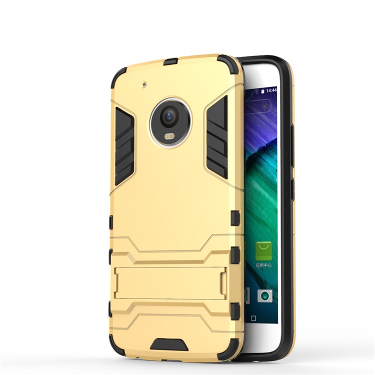 Cool Plastic TPU Kickstand Back Phone Case for Motorola Moto G5 Plus - Gold-2