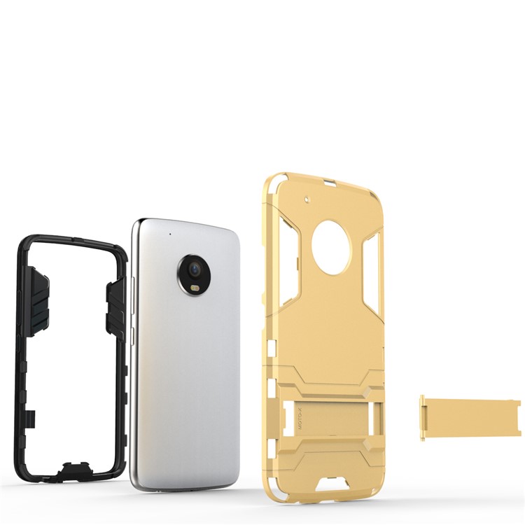 Cool Plastic TPU Kickstand Back Phone Case for Motorola Moto G5 Plus - Gold-3
