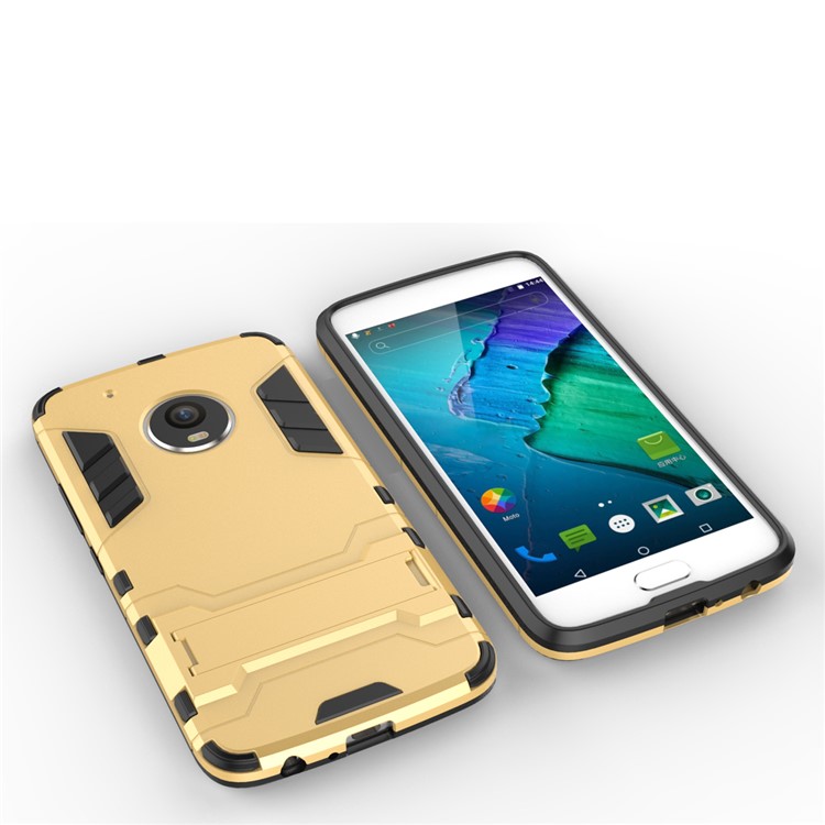 Cool Plastic TPU Kickstand Back Phone Case for Motorola Moto G5 Plus - Gold-5