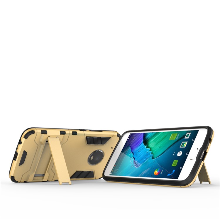 Cool Plastic TPU Kickstand Back Phone Case for Motorola Moto G5 Plus - Gold-6