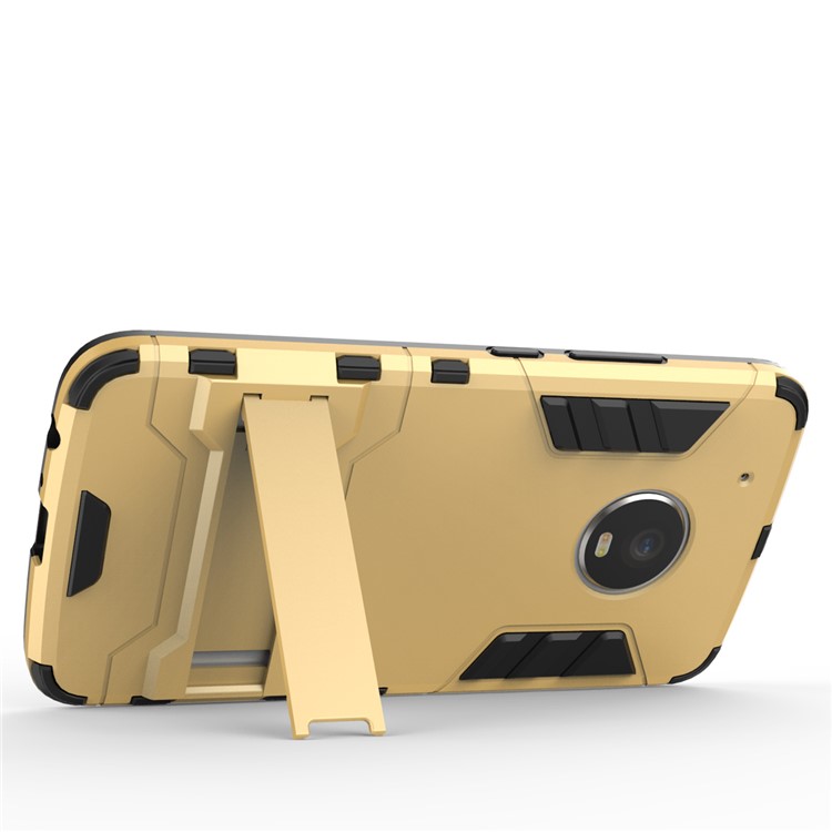 Cool Plastic TPU Kickstand Back Phone Case for Motorola Moto G5 Plus - Gold-8