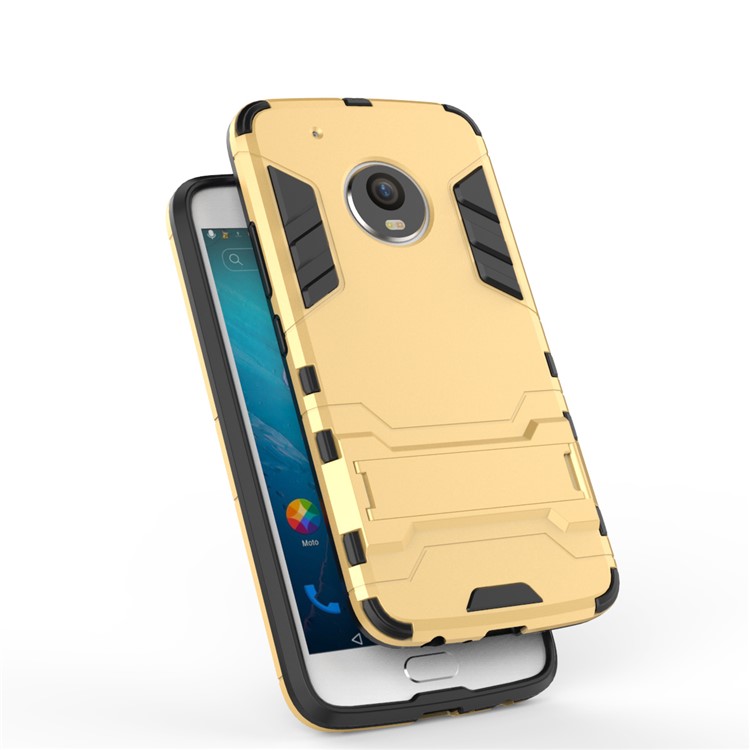 Cool Plastic TPU Kickstand Back Phone Case for Motorola Moto G5 Plus - Gold-9