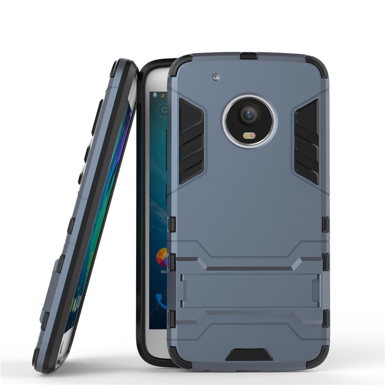 Cool Plastic TPU Kickstand Combo Cover for Motorola Moto G5 Plus - Dark Blue-1