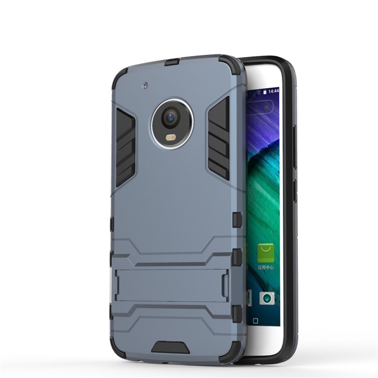 Cool Plastic TPU Kickstand Combo Cover for Motorola Moto G5 Plus - Dark Blue-2