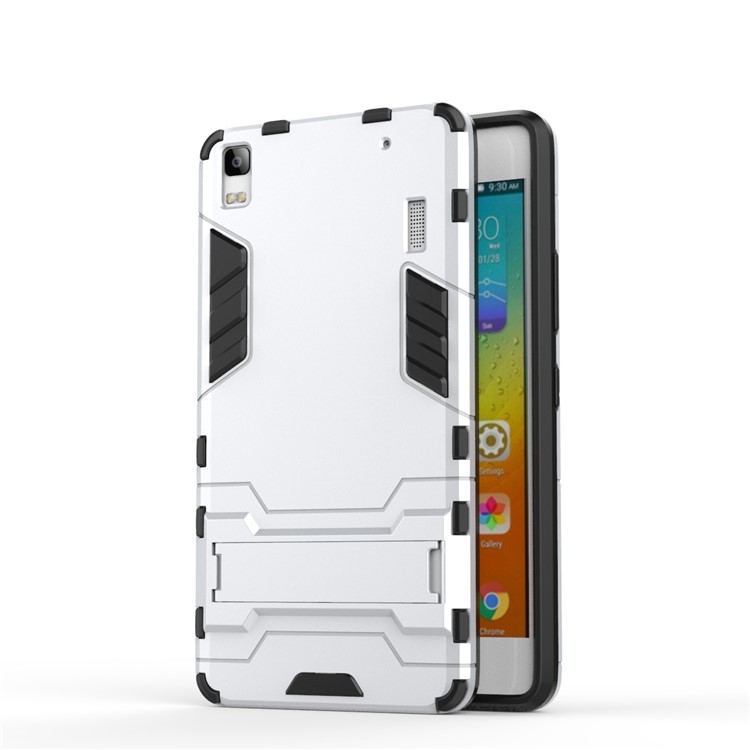 Cool Guard PC TPU Hybrid Phone Case with Kickstand for Lenovo A7000 / A7000 Plus/ K3 Note - Silver-2