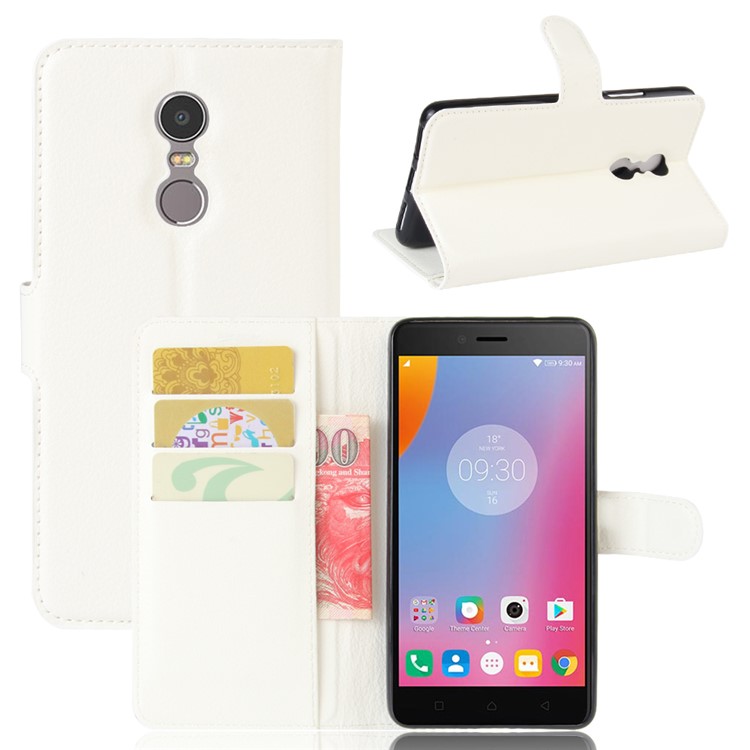 Lichee Texture Leather Wallet Stand Phone Case for Lenovo K6 Note - White-1