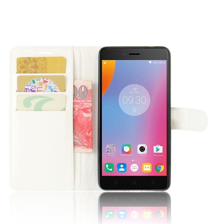 Lichee Texture Leather Wallet Stand Phone Case for Lenovo K6 Note - White-3