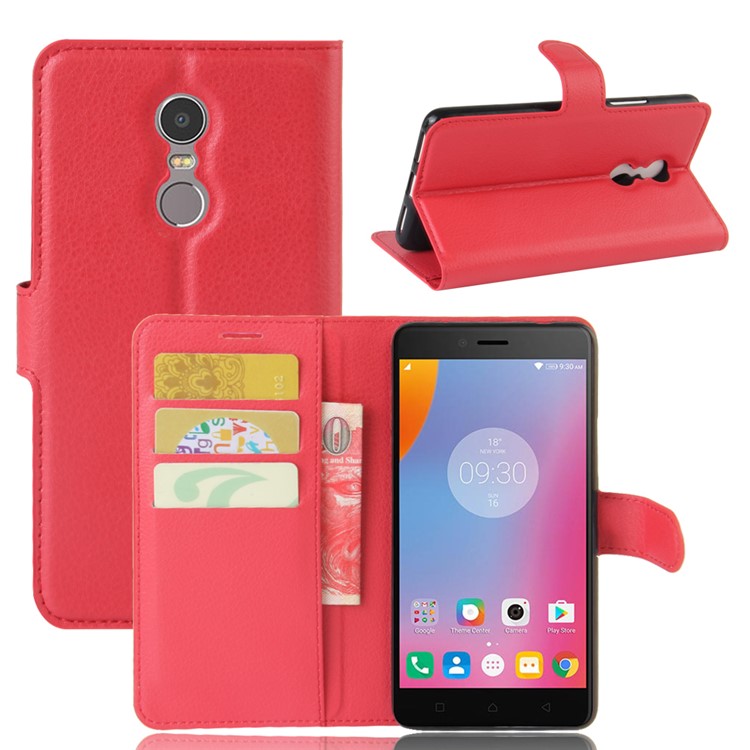 Wallet Stand Litchi Texture Leather Phone Shell for Lenovo K6 Note - Red-1