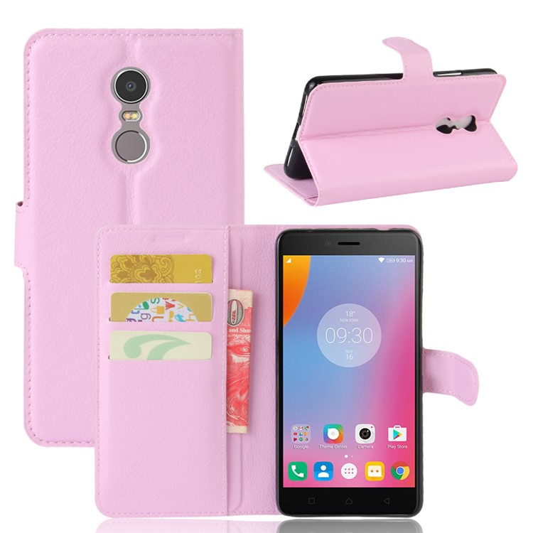 Lichee Texture Leather Wallet Stand Phone Casing for Lenovo K6 Note - Pink-1