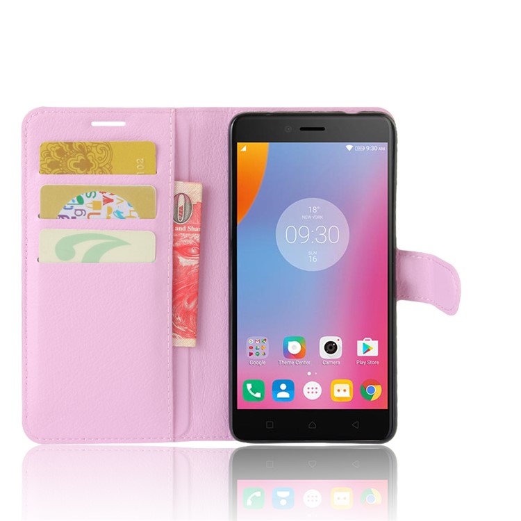 Lichee Texture Leather Wallet Stand Phone Casing for Lenovo K6 Note - Pink-3